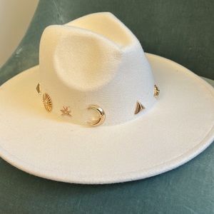 Anthropologie Cream Hat with Gold Accents
